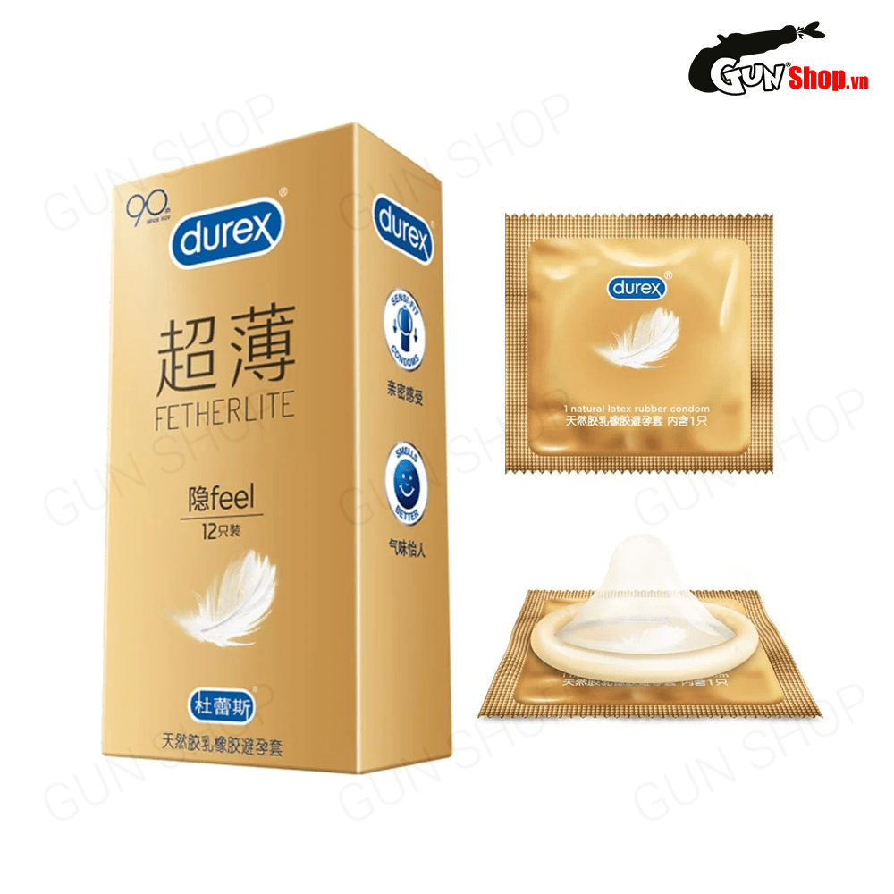 Bao cao su Durex Fetherlite Feel - Siêu mỏng, nhiều gel bôi trơn - Hộp 12 cái