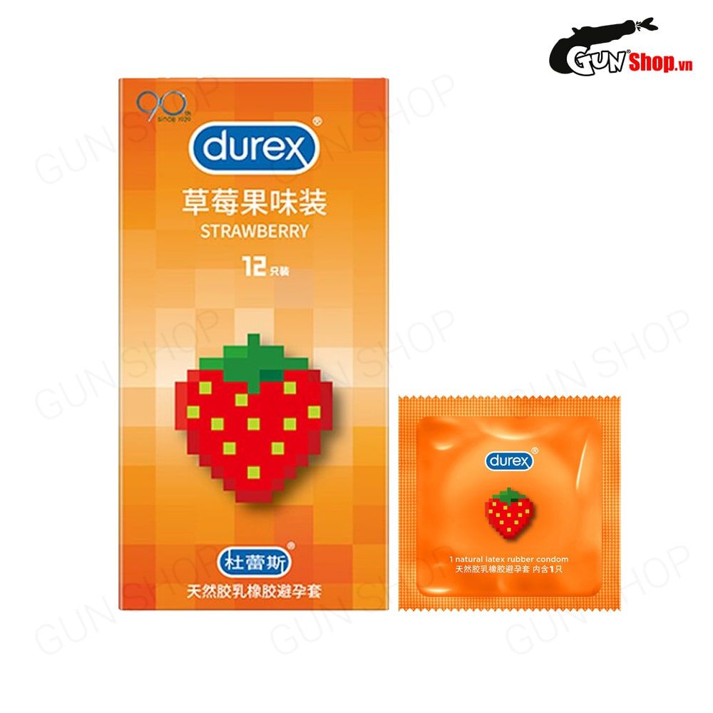 Bao cao su Durex Strawberry - Hương dâu, 56mm - Hộp 12 cái