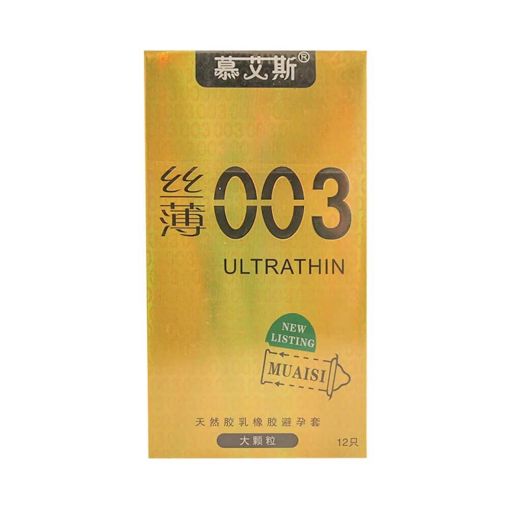 Bao cao su Muaisi 0.03 Ultrathin Vàng - Siêu mỏng, có hạt - Hộp 12 cái