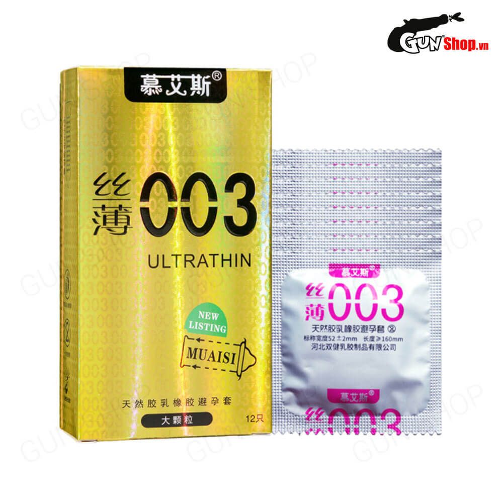 Bao cao su Muaisi 0.03 Ultrathin Vàng - Siêu mỏng, có hạt - Hộp 12 cái