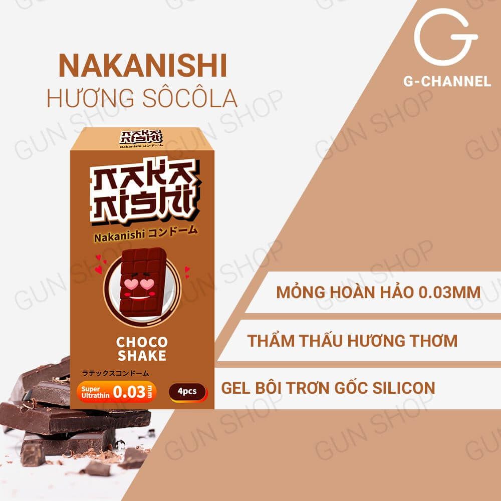Bao cao su Nakanishi - Siêu mỏng 0.03mm - Hương chocolate - Hộp 4 cái
