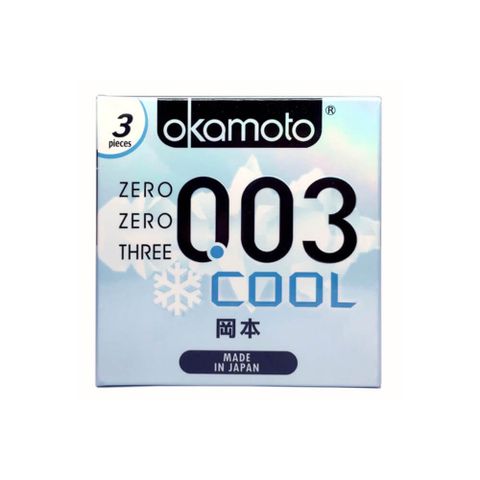 Bao cao su Okamoto 0.03 Cool - Siêu mỏng, mát lạnh, láng mịn - Hộp 3 cái