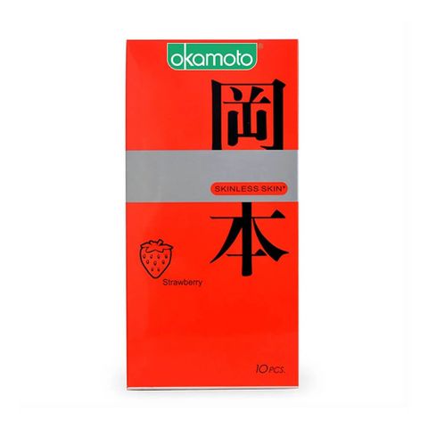 Bao cao su Okamoto Skinless Skin Strawberry - Hương dâu, mềm mại - Hộp 10 cái