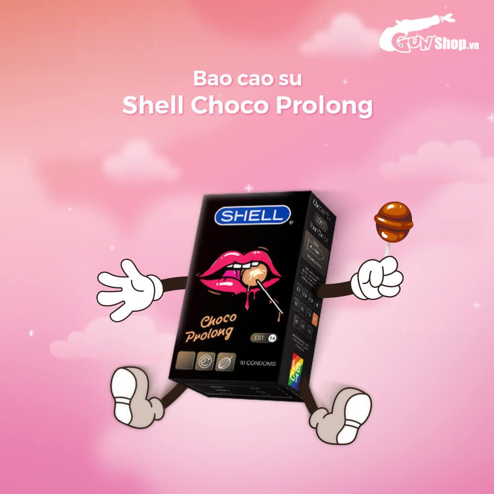 Bao cao su Shell Choco Prolong - Siêu mỏng, kéo dài thời gian, hương chocolate - Hộp 10 cái