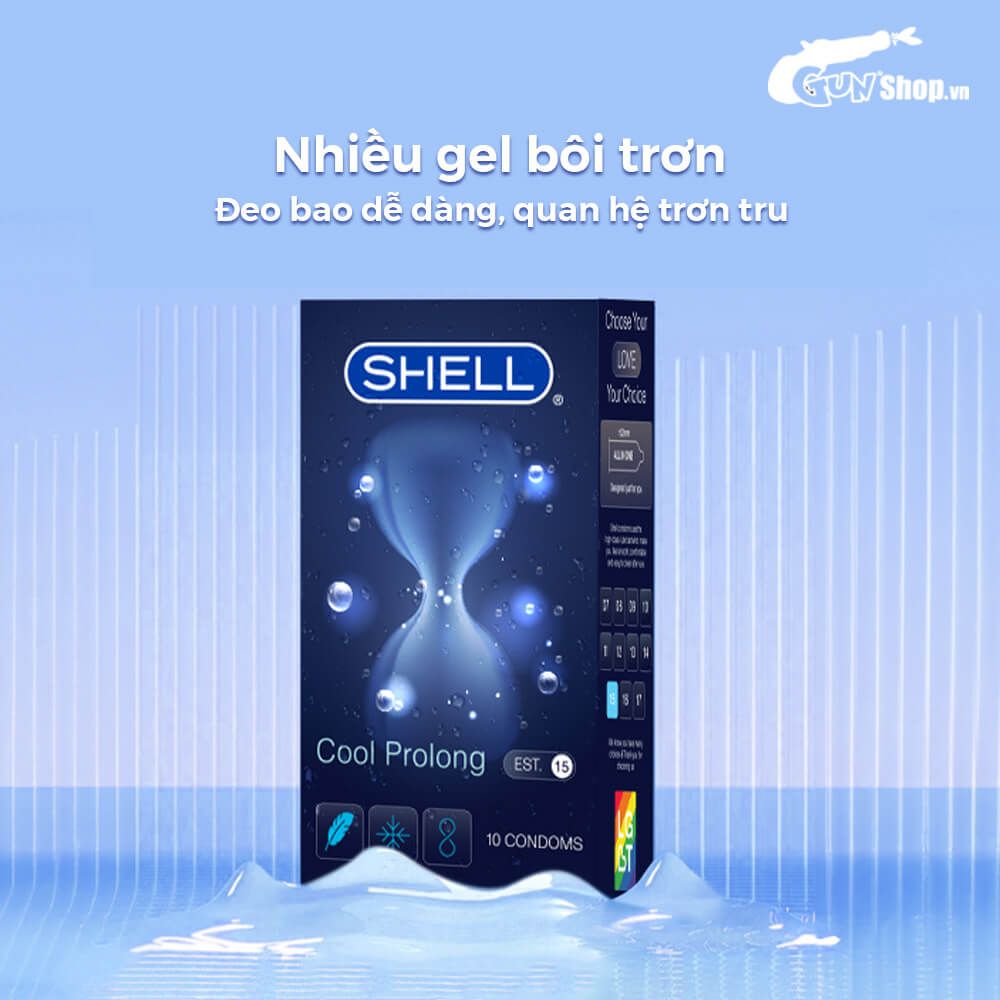 Bao cao su Shell Cool Prolong - Siêu mỏng, kéo dài thời gian, bạc hà mát lạnh - Hộp 10 cái