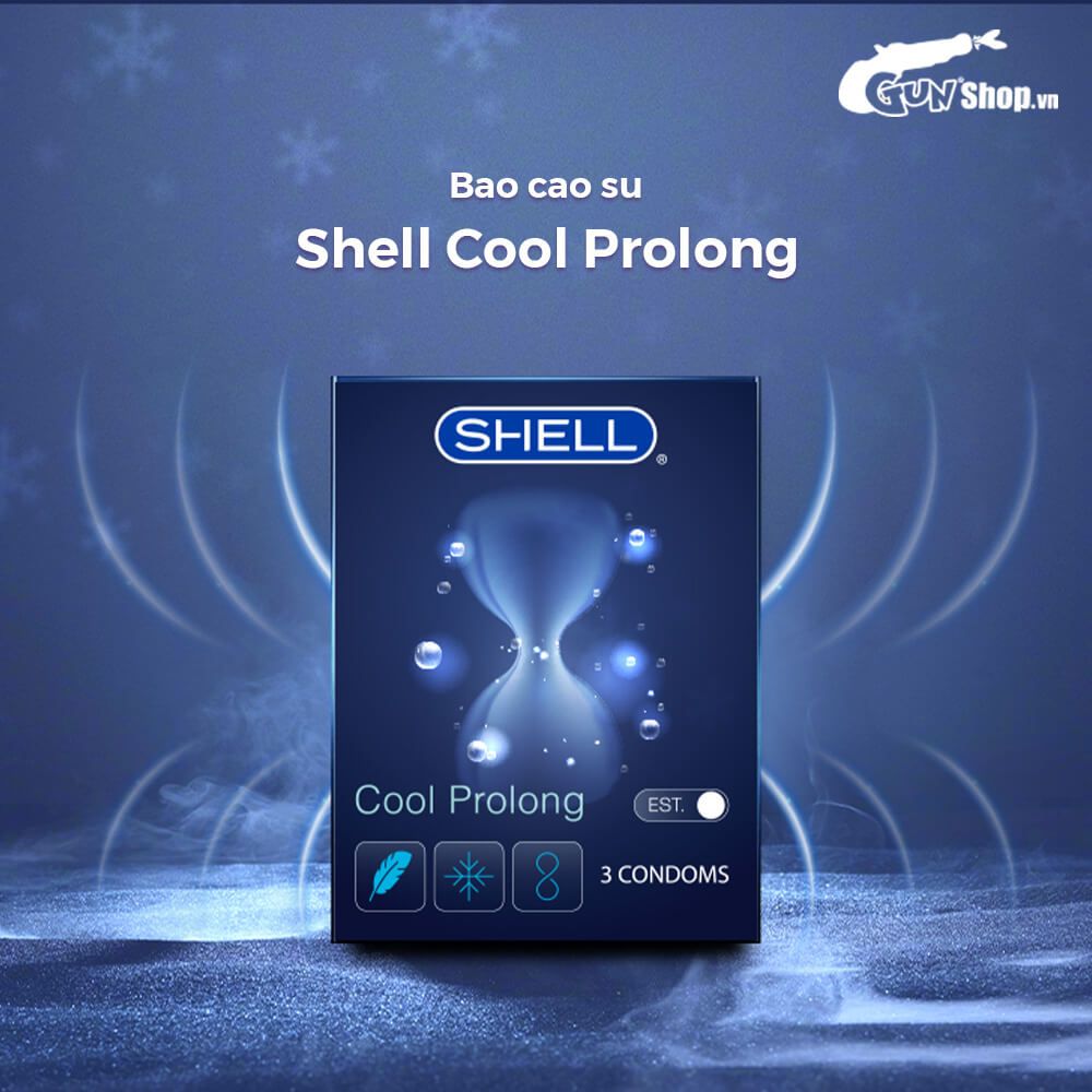 Bao cao su Shell Cool Prolong - Siêu mỏng, kéo dài thời gian, bạc hà mát lạnh - Hộp 3 cái