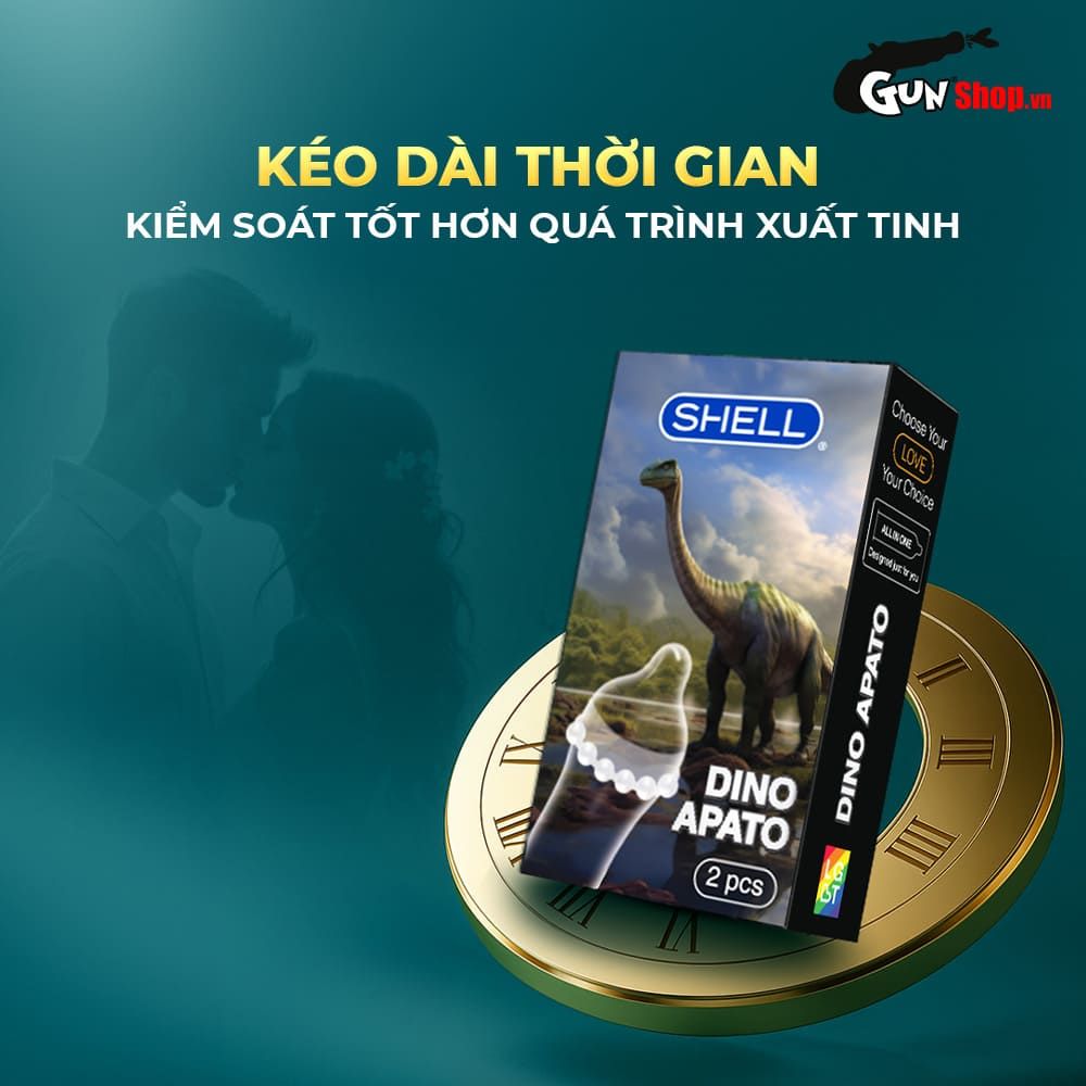 Bao cao su Shell Dino Apato - Hộp 1 vòng 12 bi lớn + 1 bao Shell Performax (Hộp 2 cái)