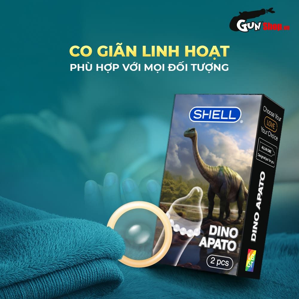 Bao cao su Shell Dino Apato - Hộp 1 vòng 12 bi lớn + 1 bao Shell Performax (Hộp 2 cái)