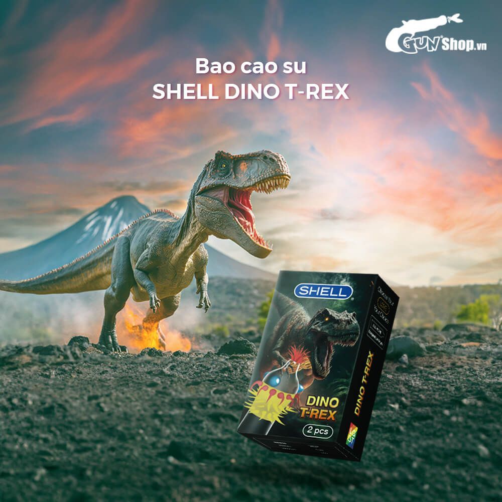 Bao cao su Shell Dino T-rex - Hộp 1 bao nhiều vòng gai, bi nổi lớn + 1 bao Shell Performax (Hộp 2 cái)