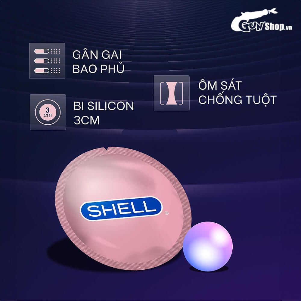 Bao cao su Shell Giant Entering - Gân nổi, bi tăng 3cm - Hộp 10 cái