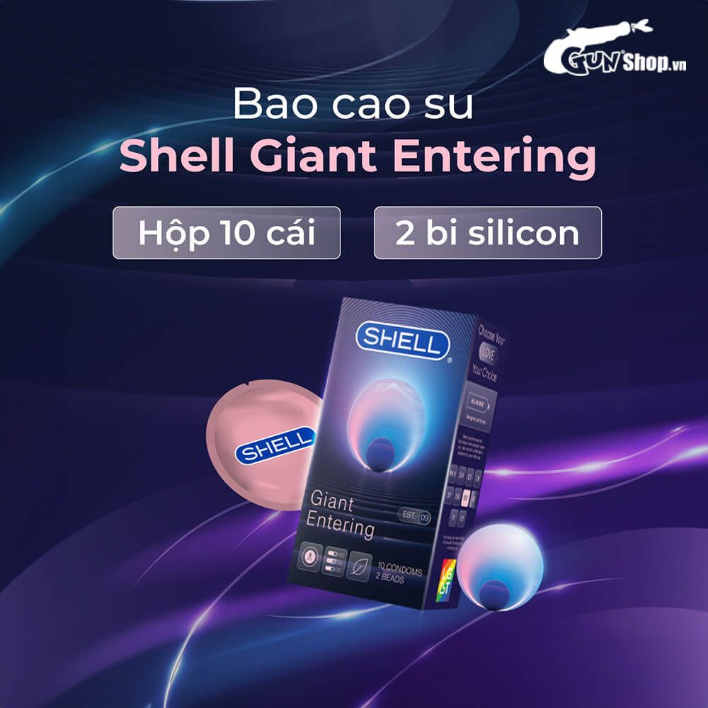 Bao cao su Shell Giant Entering - Gân nổi, bi tăng 3cm - Hộp 10 cái