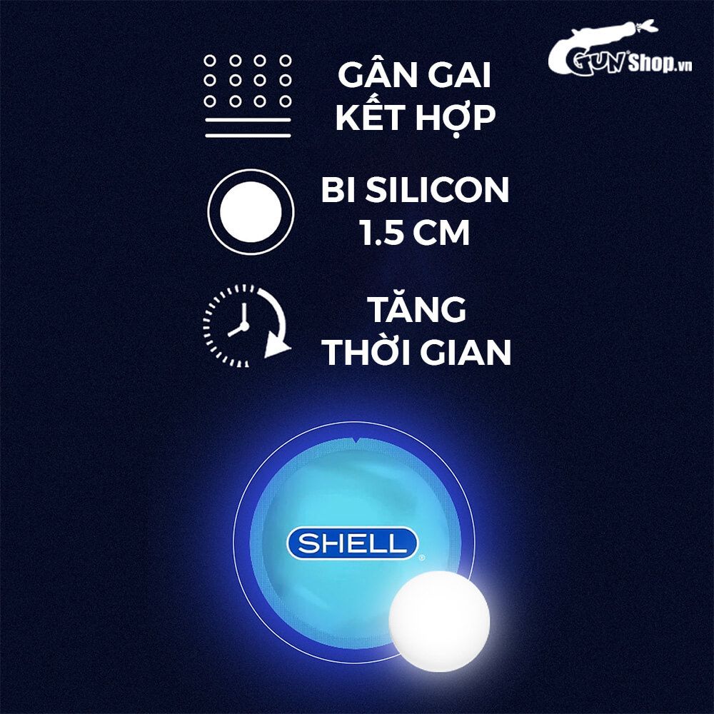 Bao cao su Shell Love Bead - Gân nổi, kéo dài thời gian, bi tăng 1.5cm - Hộp 5 cái