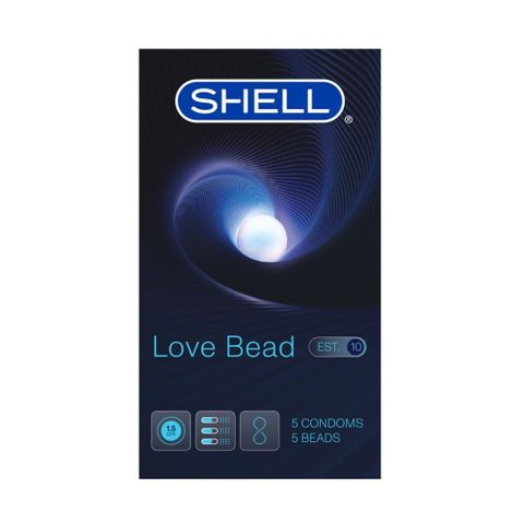 Bao cao su Shell Love Bead - Gân nổi, kéo dài thời gian, bi tăng 1.5cm - Hộp 5 cái