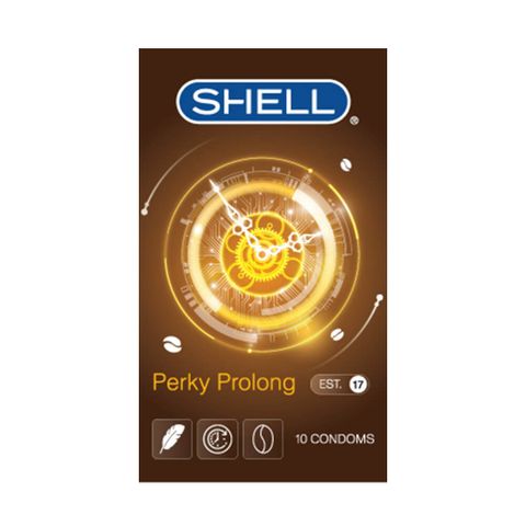 Bao cao su Shell Perky Prolong - Siêu mỏng, kéo dài thời gian, hương cà phê - Hộp 10 cái