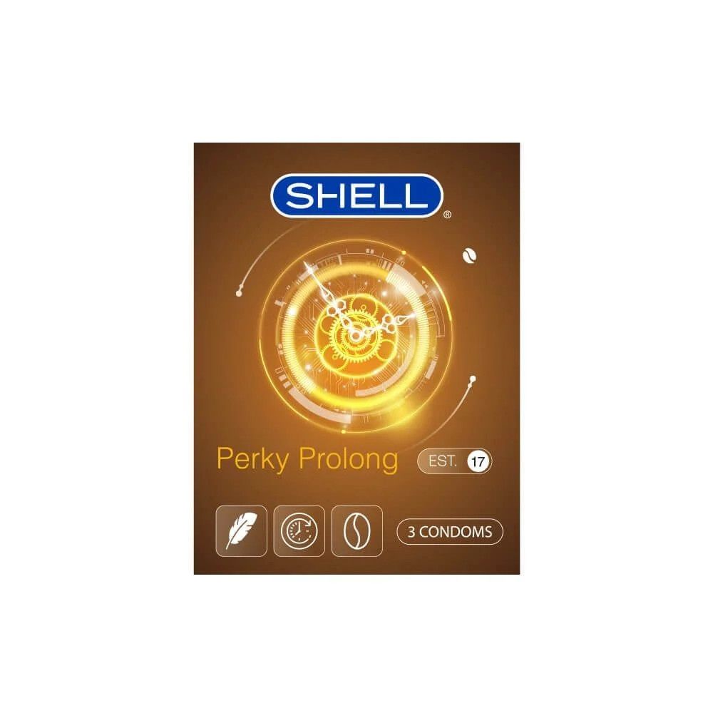 Bao cao su Shell Perky Prolong - Siêu mỏng, kéo dài thời gian, hương cà phê - Hộp 3 cái