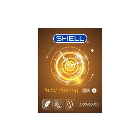 Bao cao su Shell Perky Prolong - Siêu mỏng, kéo dài thời gian, hương cà phê - Hộp 3 cái