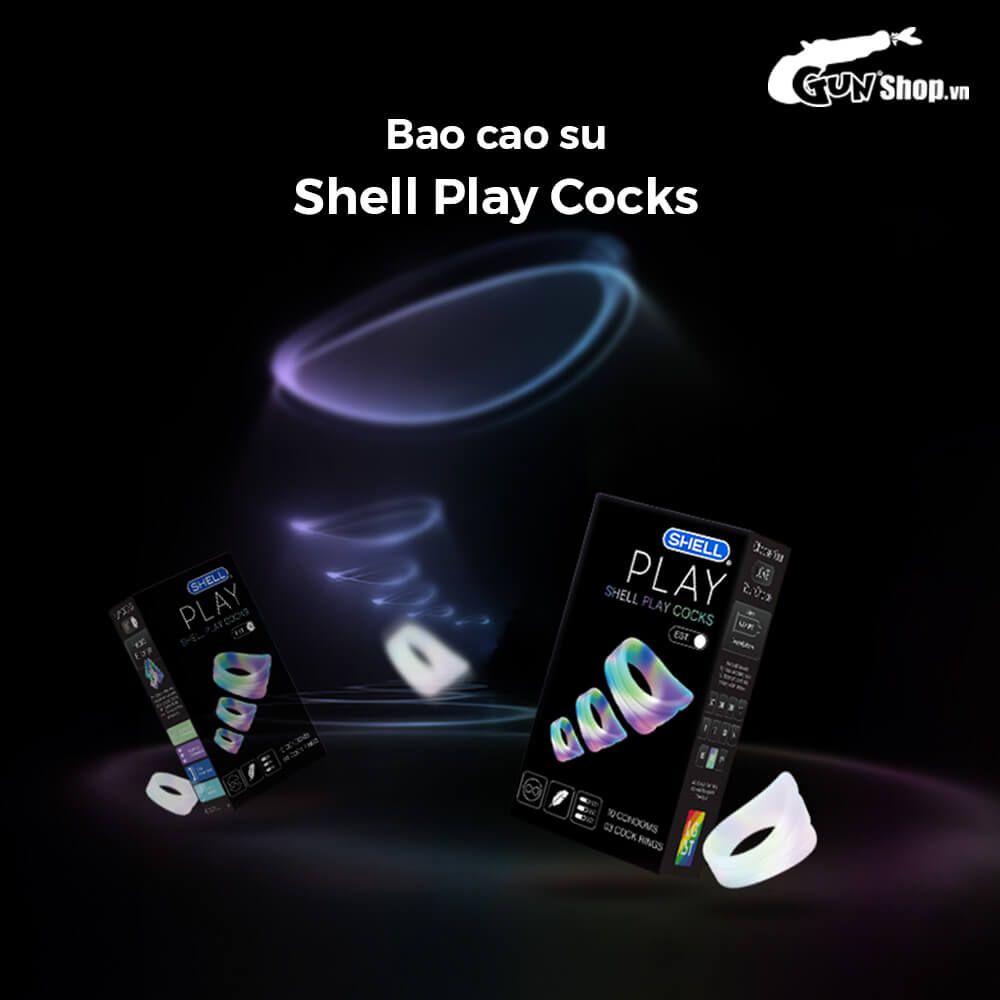 Bao cao su Shell Play Cocks 6 tính năng - Hộp 10 cái + 3 vòng đeo kéo dài thời gian