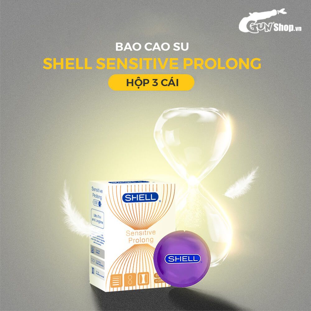 Bao cao su Shell Sensitive Prolong - Siêu mỏng 0.03mm, kéo dài thời gian - Hộp 3 cái