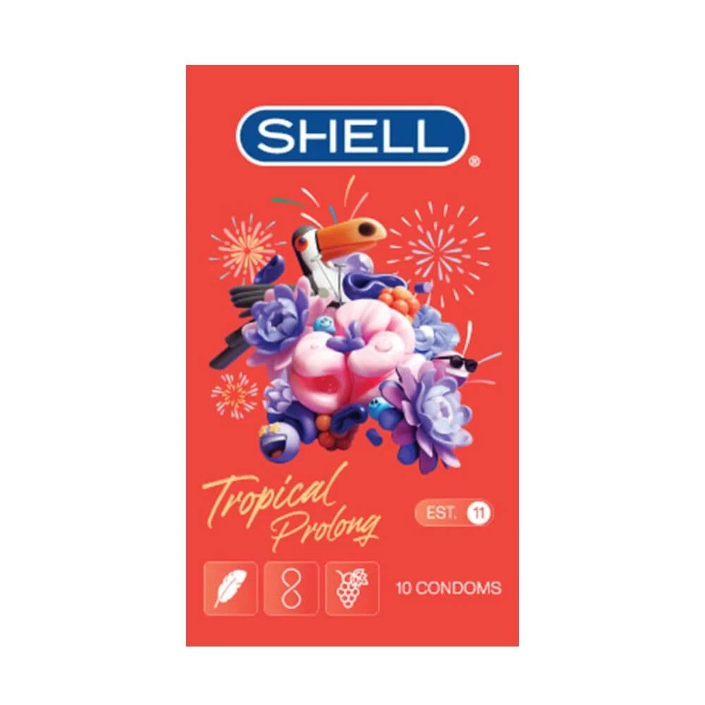 Bao cao su Shell Tropical Prolong - Siêu mỏng, kéo dài thời gian, hương hoa quả nhiệt đới - Hộp 10 cái