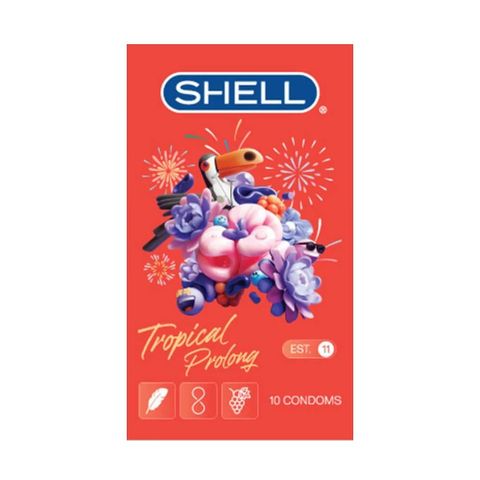 Bao cao su Shell Tropical Prolong - Siêu mỏng, kéo dài thời gian, hương hoa quả nhiệt đới - Hộp 10 cái