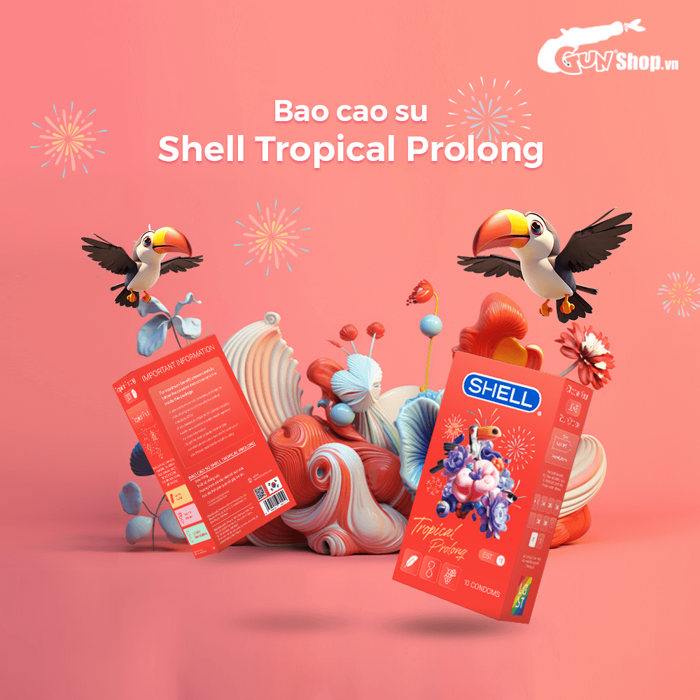 Bao cao su Shell Tropical Prolong - Siêu mỏng, kéo dài thời gian, hương hoa quả nhiệt đới - Hộp 10 cái