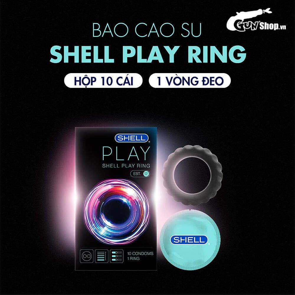 Bao cao su Shell Play Ring 6 tính năng - Hộp 10 cái + 1 vòng đeo kéo dài thời gian