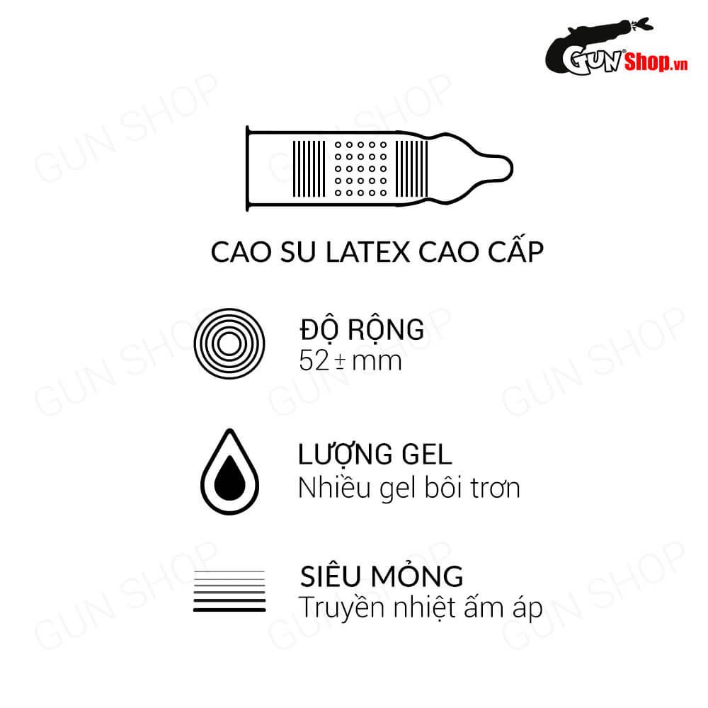 Bao cao su SO 3 in 1 - Siêu mỏng, gân và điểm nổi - Hộp 12 cái