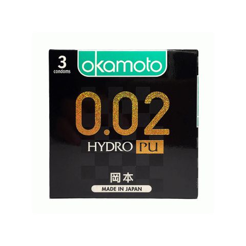 Bao cao su Okamoto 0.02 Hydro PU - Siêu mỏng, truyền nhiệt nhanh - Hộp 3 cái