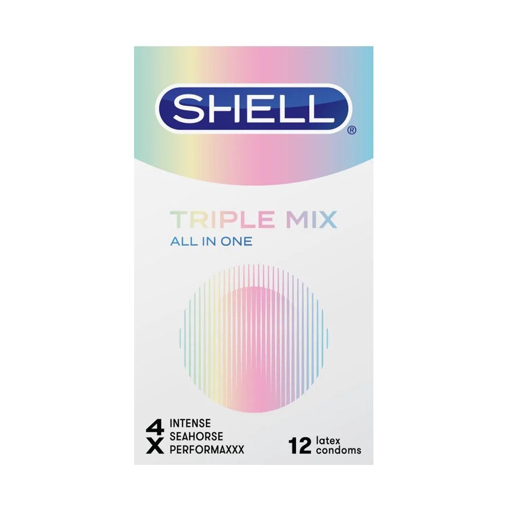 Bao cao su Shell Triple Mix - Siêu mỏng, mát lạnh, gân gai - Hộp 12 cái