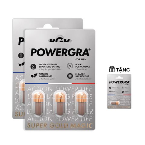 Bộ 2 vỉ 3 viên uống tăng kích thước, kéo dài thời gian Powergra For Men (Super Gold Magic) tặng kèm vỉ 1 viên