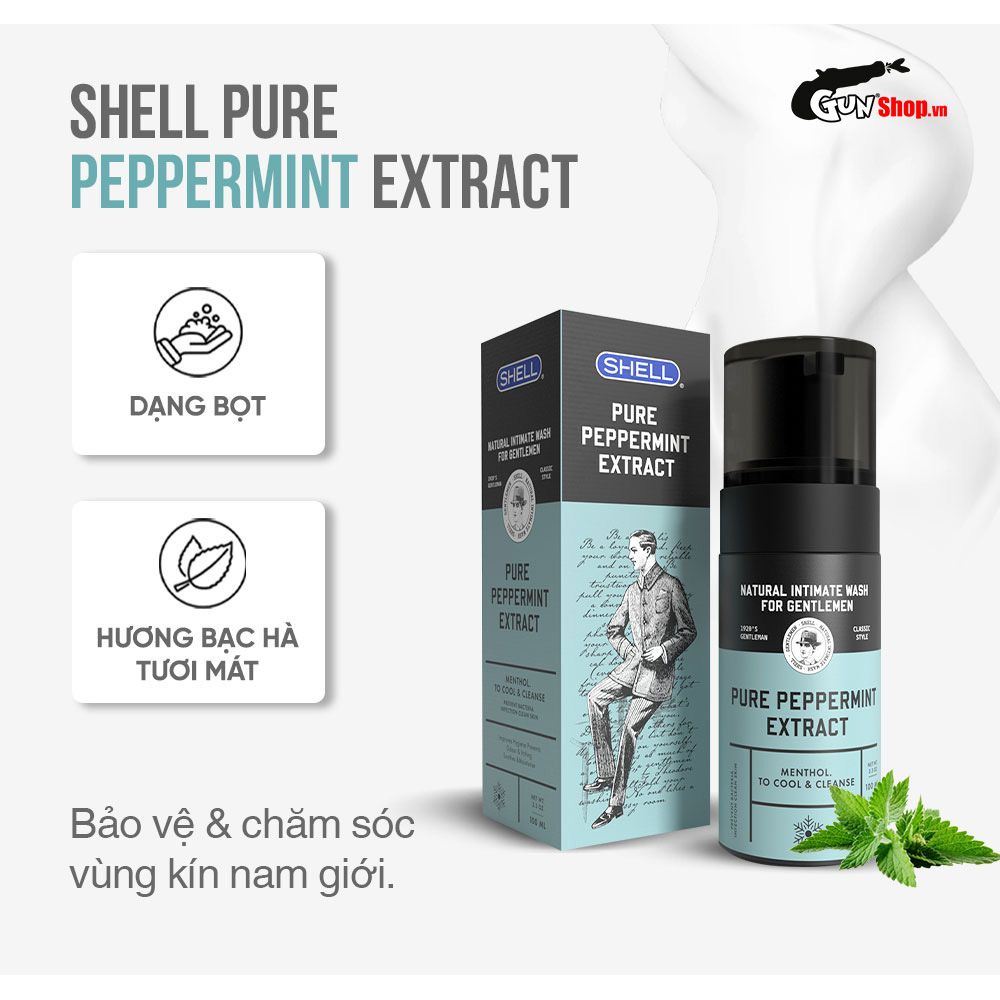 Dung dịch vệ sinh nam dạng bọt, tinh chất bạc hà tươi mát Shell Pure Peppermint Extract - 100ml