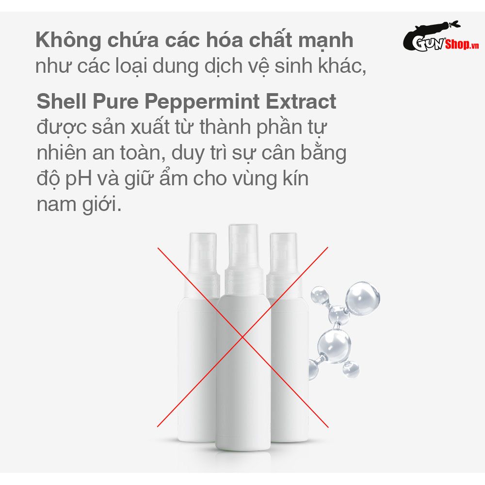 Dung dịch vệ sinh nam dạng bọt, tinh chất bạc hà tươi mát Shell Pure Peppermint Extract - 100ml