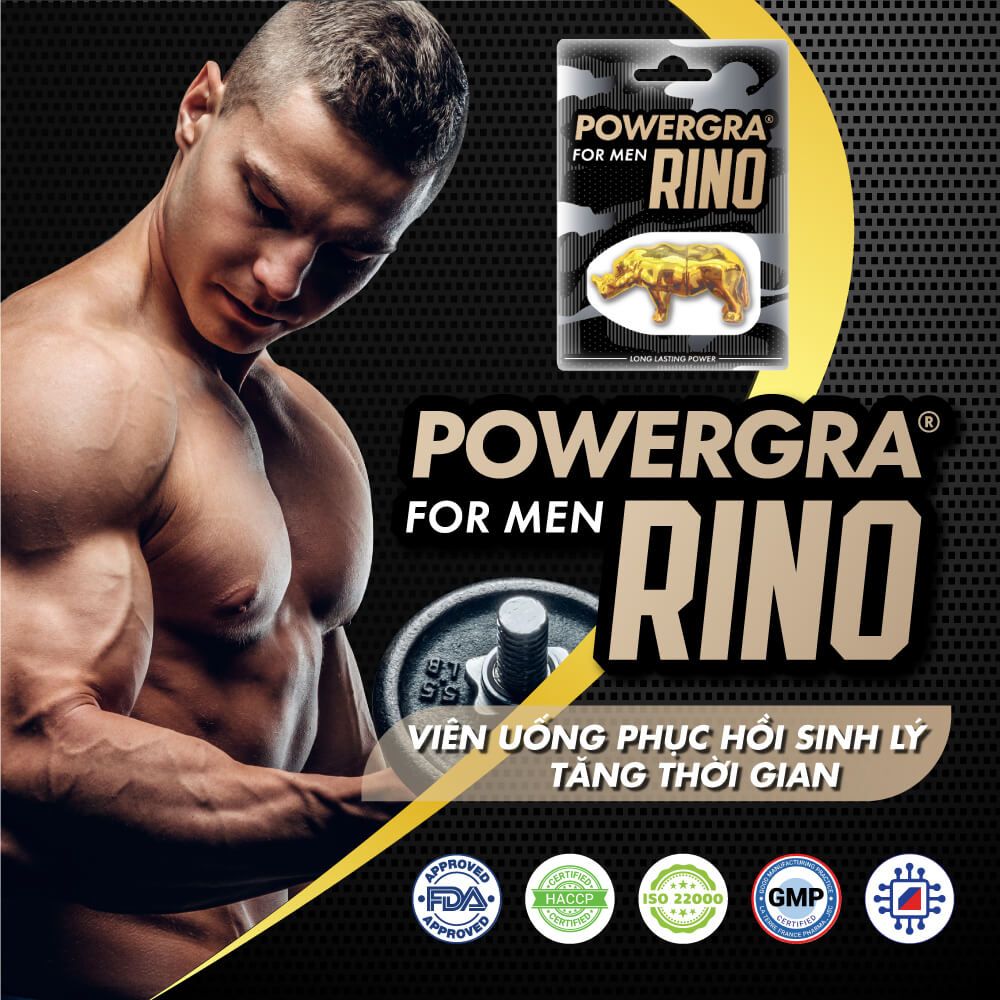 Viên uống phục hồi sinh lý, kéo dài thời gian Powergra For Men Rino - Vỉ 1 viên