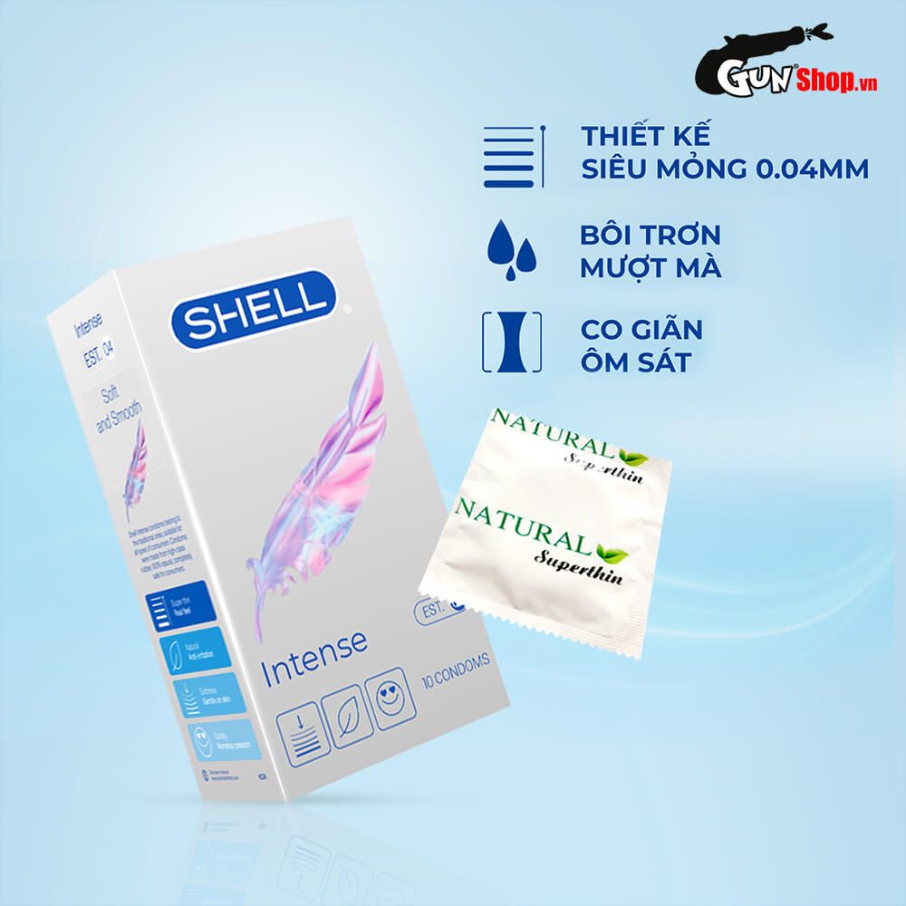 Bao cao su Shell Intense - Siêu mỏng 0.04mm - Hộp 10 cái