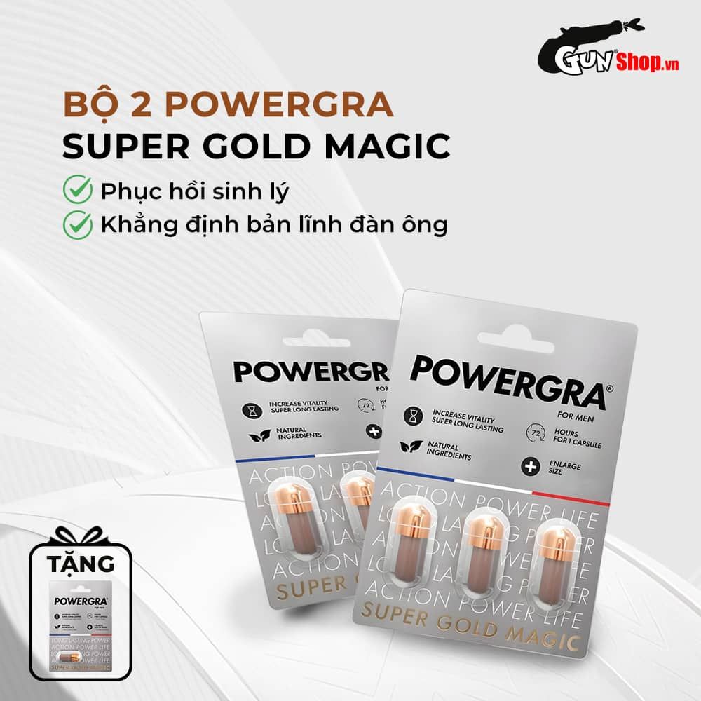 Bộ 2 vỉ 3 viên uống tăng kích thước, kéo dài thời gian Powergra For Men (Super Gold Magic) tặng kèm vỉ 1 viên