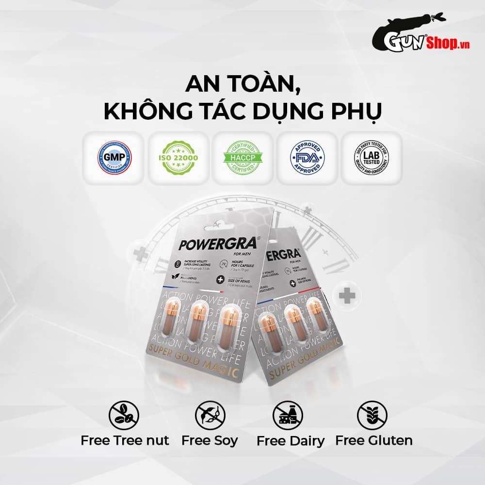 Bộ 2 vỉ 3 viên uống tăng kích thước, kéo dài thời gian Powergra For Men (Super Gold Magic) tặng kèm vỉ 1 viên