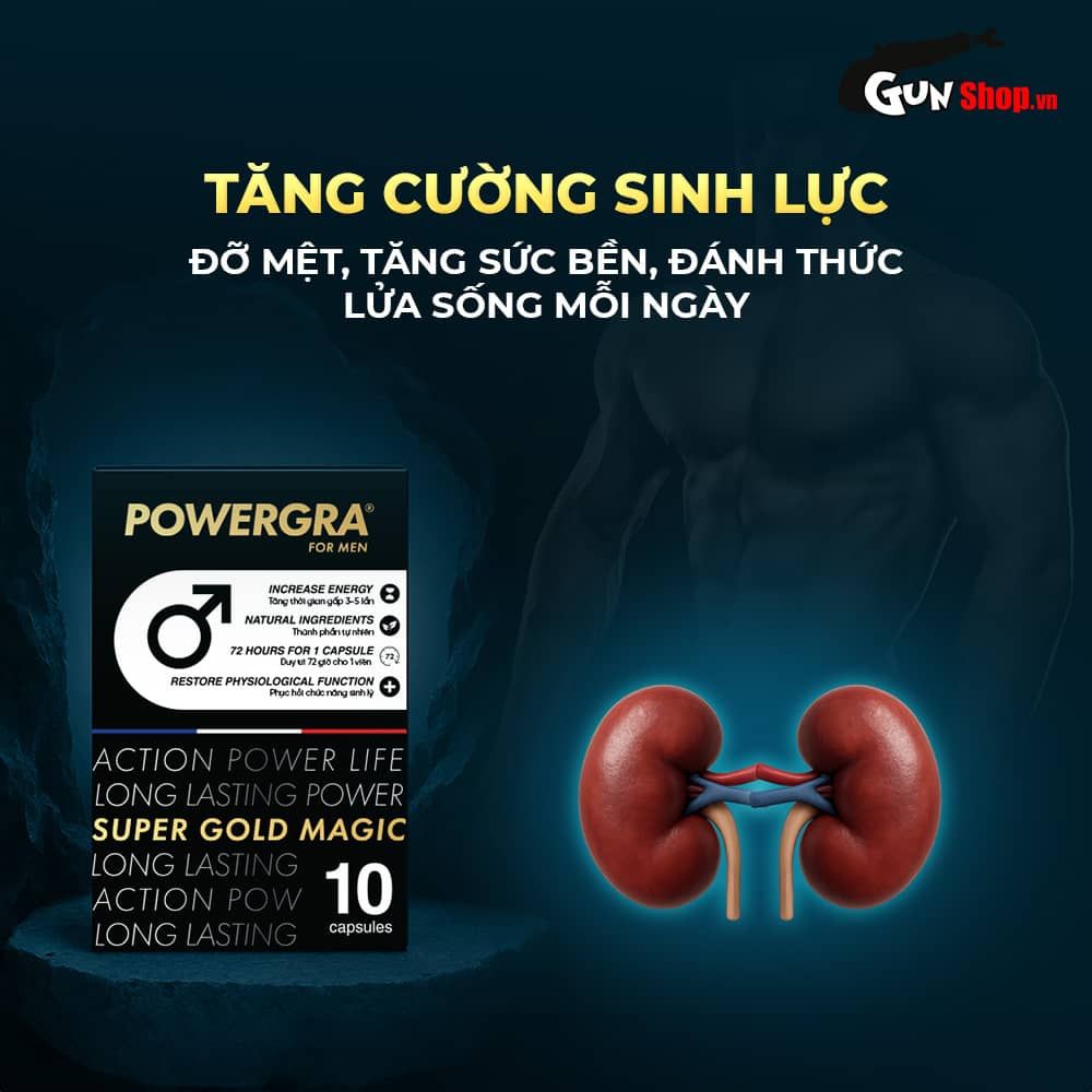 Viên uống tăng kích thước, kéo dài thời gian Powergra For Men (Super Gold Magic) - Hộp 10 viên