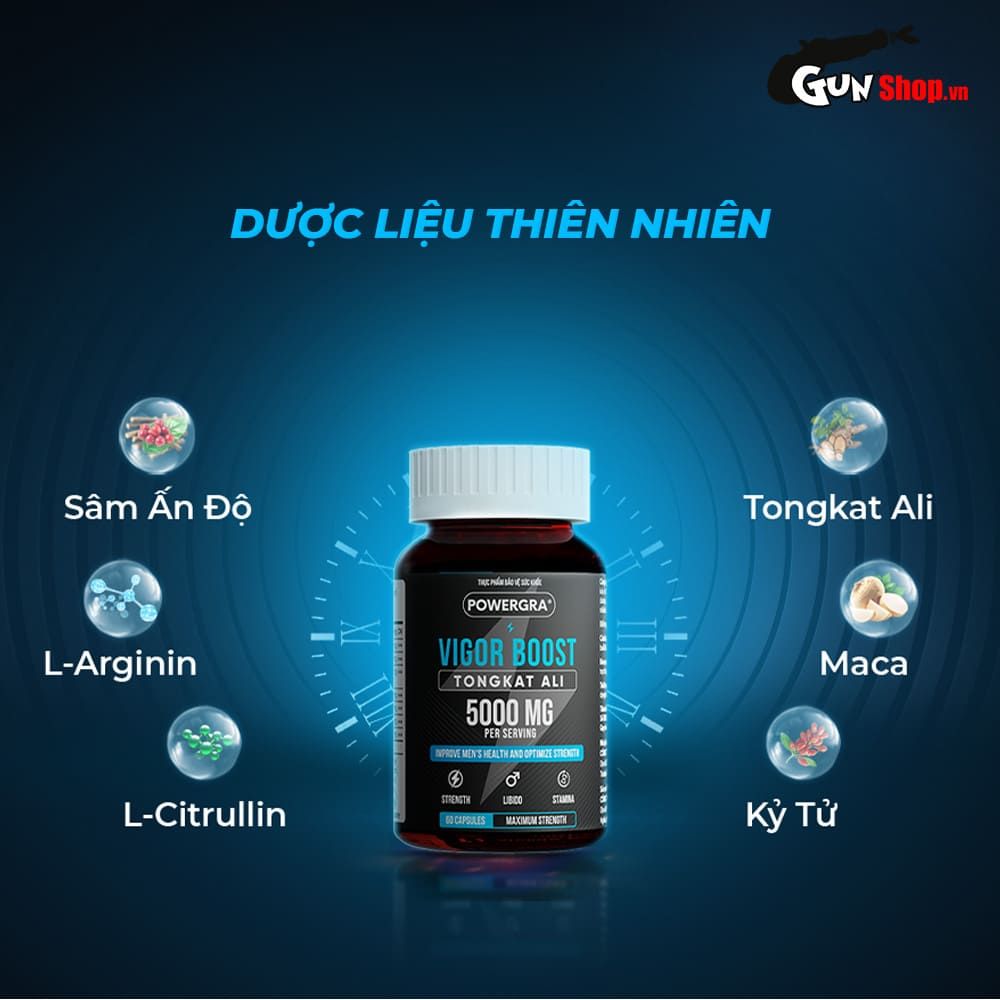 Viên uống phục hồi và tăng cường sinh lý nam giới Powergra Vigor Boost TongKat Ali - Hộp 60 viên