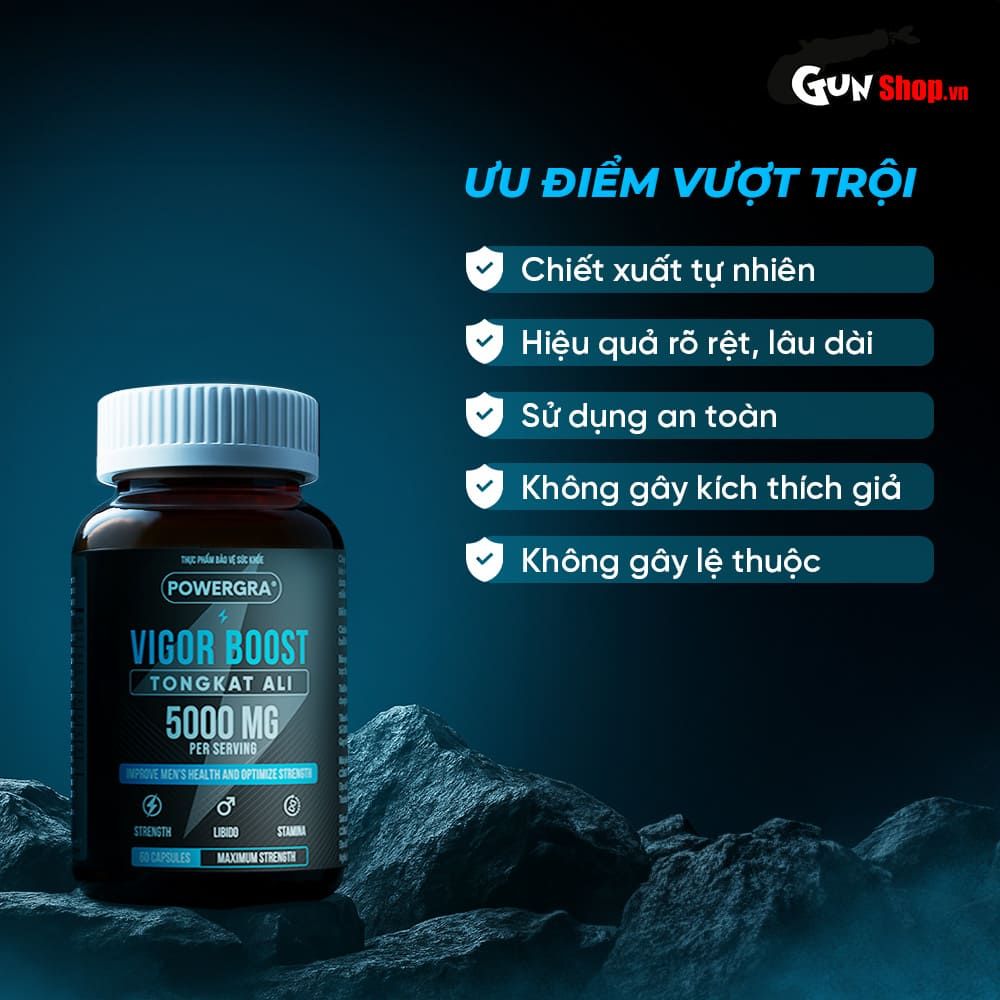 Viên uống phục hồi và tăng cường sinh lý nam giới Powergra Vigor Boost TongKat Ali - Hộp 60 viên