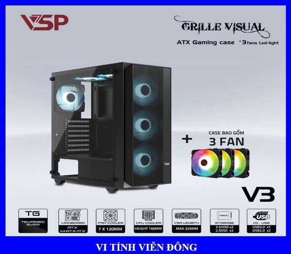 Case VSP Grille bVisual V3-ATX (Black) - Tặng 3 Fan