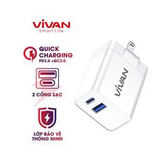 Cóc sạc nhanh Vivan POWER 25U Robot 2 cổng USB-A/Type-C