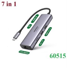 Cáp chuyển Type C -> HDMI 4K@60hz + USB + Lan Gigabit + PD100W + SD + TF Ugreen 60515