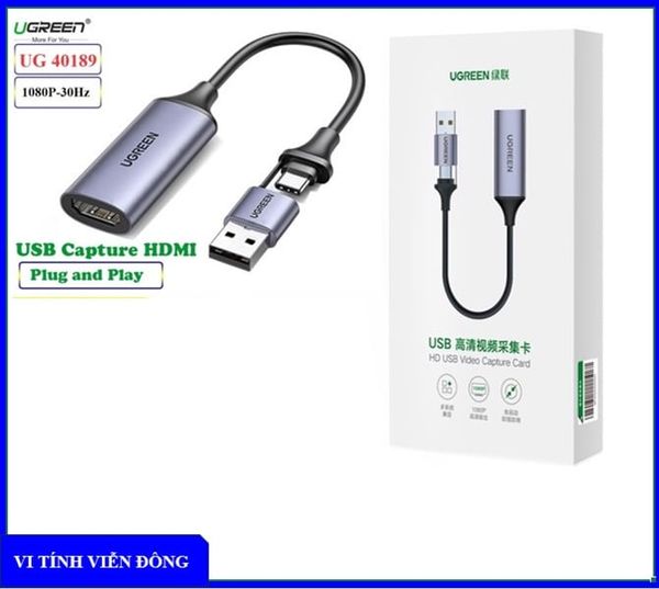 Cáp ghi hình HDMI sang USB 2.0 + Type-C Video capture card (CM489) Ugreen 40189