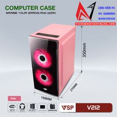 Case máy tính VSP V212 Pink TẦNG 2 FAN ATX