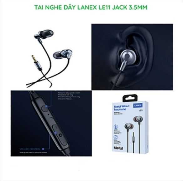 Tai Nghe Dây Lanex Le11 Jack 3.5mm Có Mic Dài 1.2m