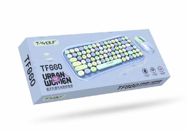 COMBO phím + chuột ko dây T-Wolf TF660 URBAN WOMEN Bluetooth + wireless ( phím tròn ,màu xanh )