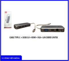 Hub đa năng Type C -> 3 USB 3.0 + HDMI + VGA + Lan D089D Unitek