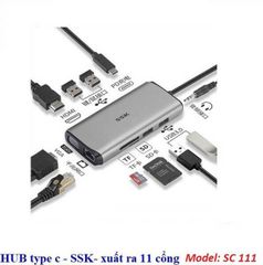 Bộ chia tín hiệu Type C --> 2 USB 3.0 + 2 USB 2.0 + HDMI + VGA + Lan 1000 + TF + SD + Audio + PD 87W SC111 SSK