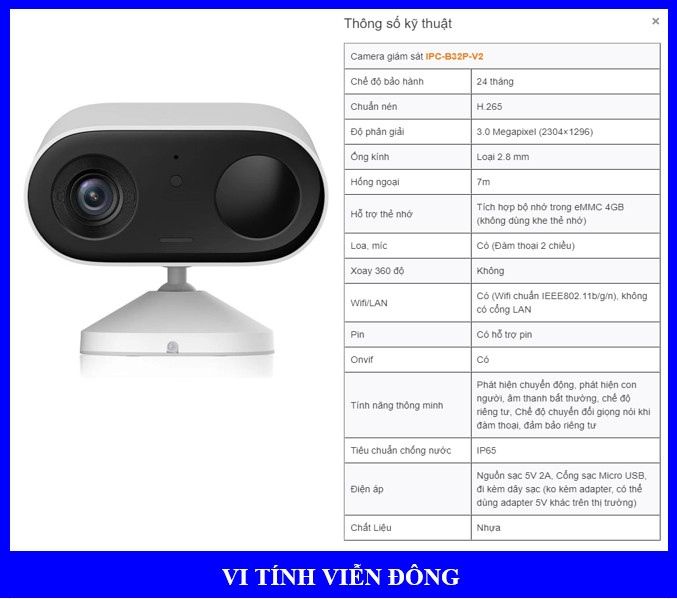 Camera IP IMOU IPC-B32P-V2 (IME) (Cell Go 3MP) ( Pin chờ đến 120 ngày, đàm thoại 2 chiều, báo động bằng còi hú)