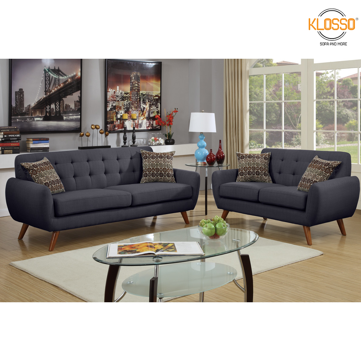 Bộ 2 sofa băng Klosso KCB001-X (Xám)